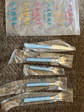 Serena & Lily Blue Handle Stainless Flatware Set